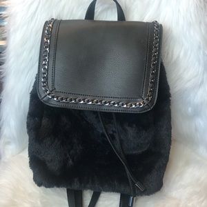 Jessica Simpson Black Faux Fur Backpack NWT